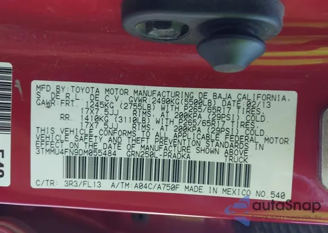 2013 Toyota Tacoma Base V6 from USA, damaged, VIN 3TMMU4FN9DM055484